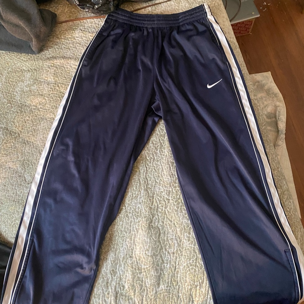 Nike Navy Track Pants with White Stripes